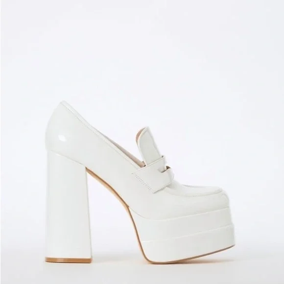 Shoe Dazzle Women’s Margaux White Platform Loafer Chunky Heel Shoes Size 8 New - Picture 5 of 14
